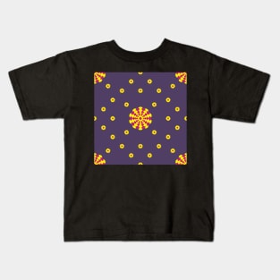 Yellow and Cerise Dahlia and Daisies on a Deep Purple background Kids T-Shirt